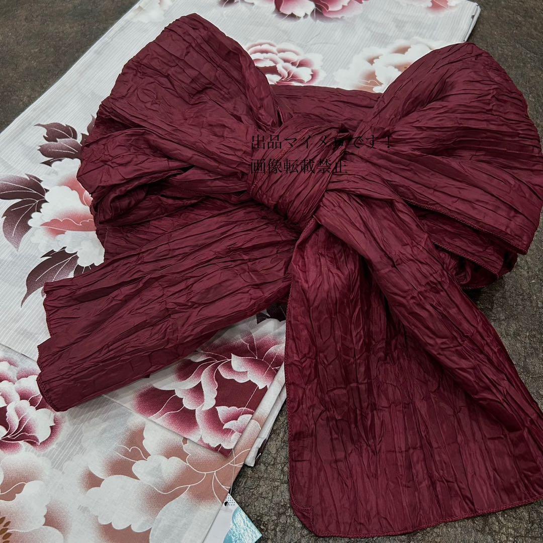 浴衣　大きめサイズ　浴衣 3L 牡丹　兵児帯　ボルドー　2点　新品　0712⑬