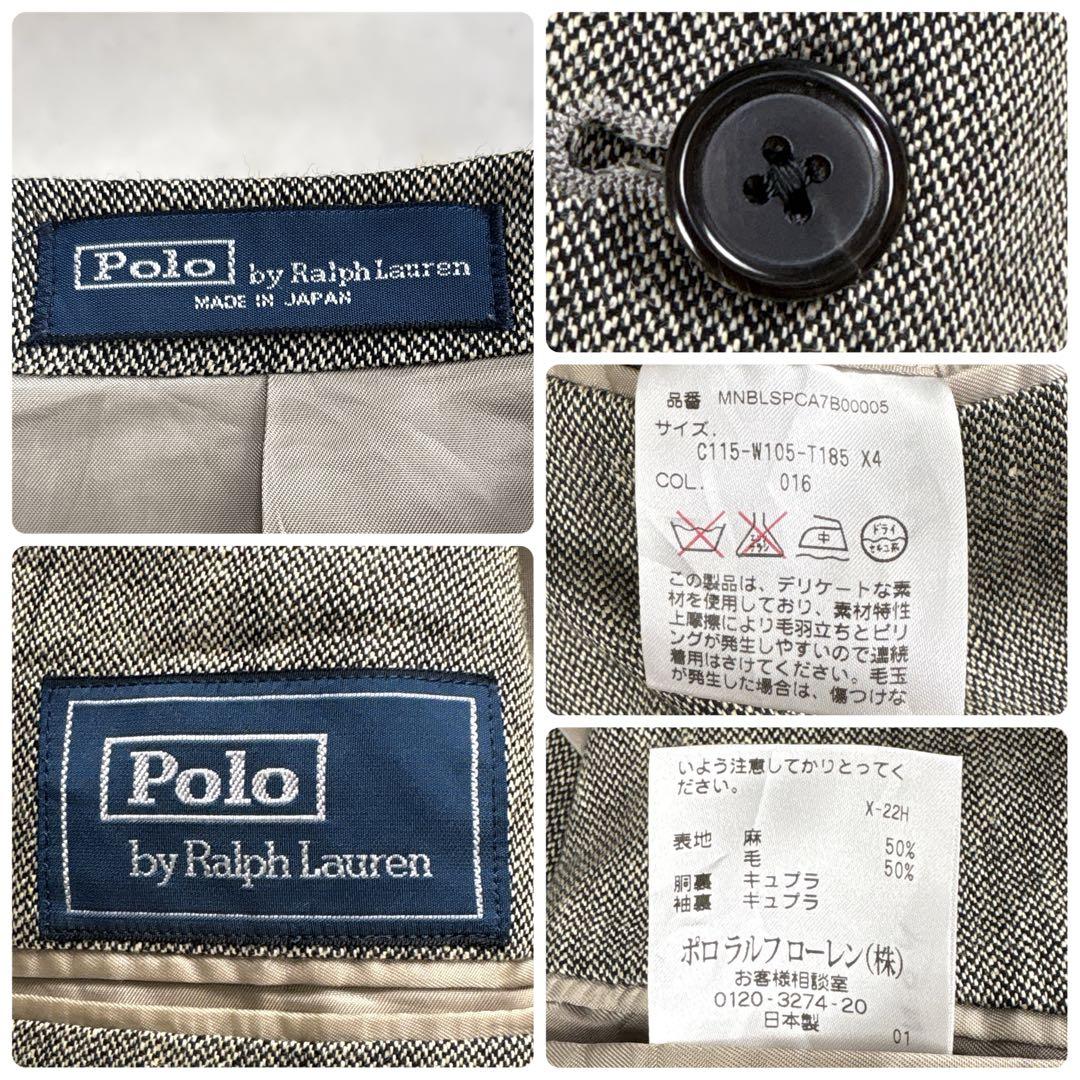 ポロラルフローレン リネン混 段返り テーラードJK 3B 大きい チャコール