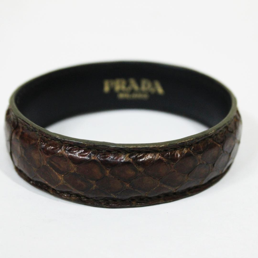激レア 美品 プラダ ブレスレット パイソン本革 バングル ブラウン PRADA