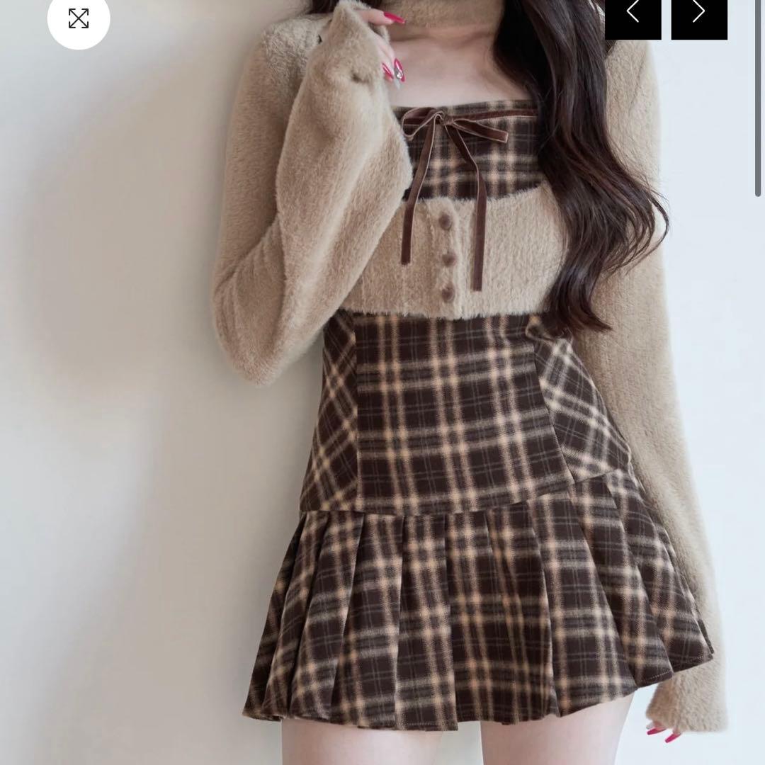 NoGenki ファーボレロ×チェックミニワンピ