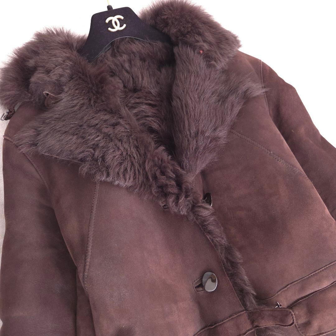 美品 リトルニューヨーク 高級 羊革 リアルファー ムートンコート ロング