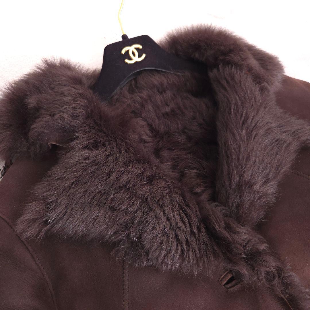 美品 リトルニューヨーク 高級 羊革 リアルファー ムートンコート ロング