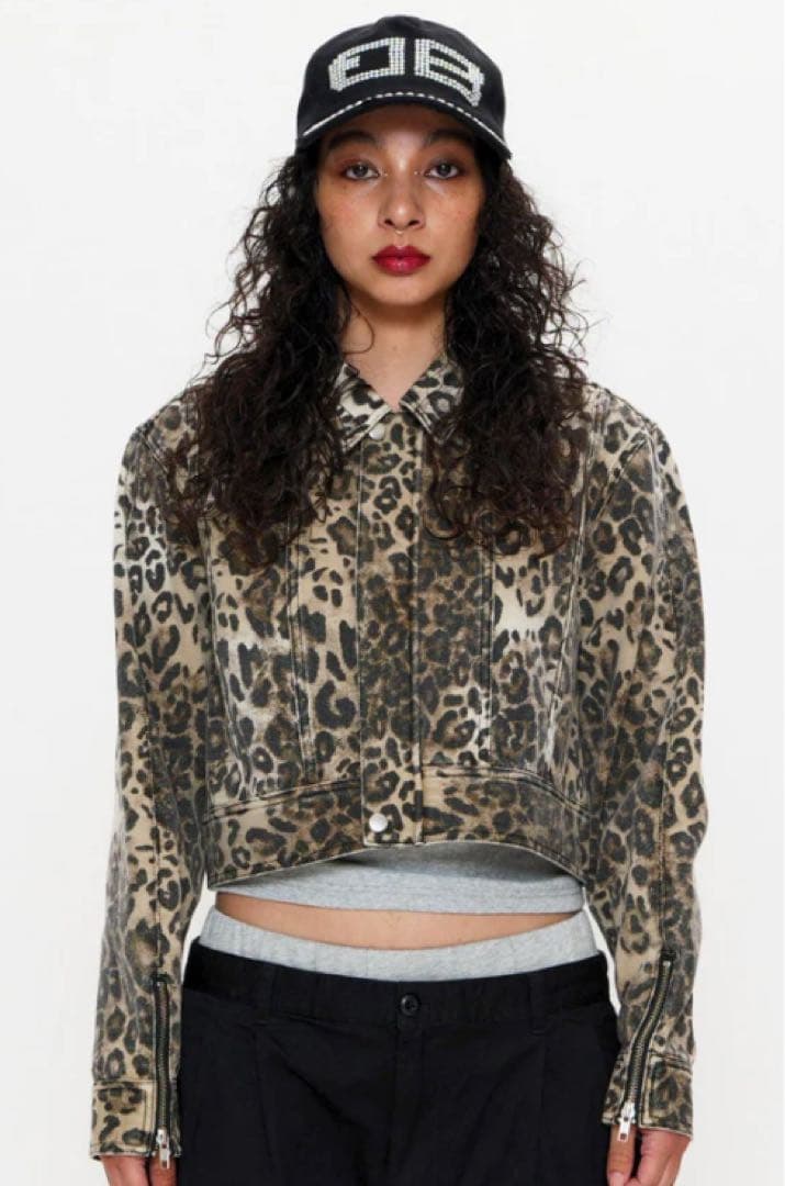 ヒョウ柄 クロップドデニムジャケット