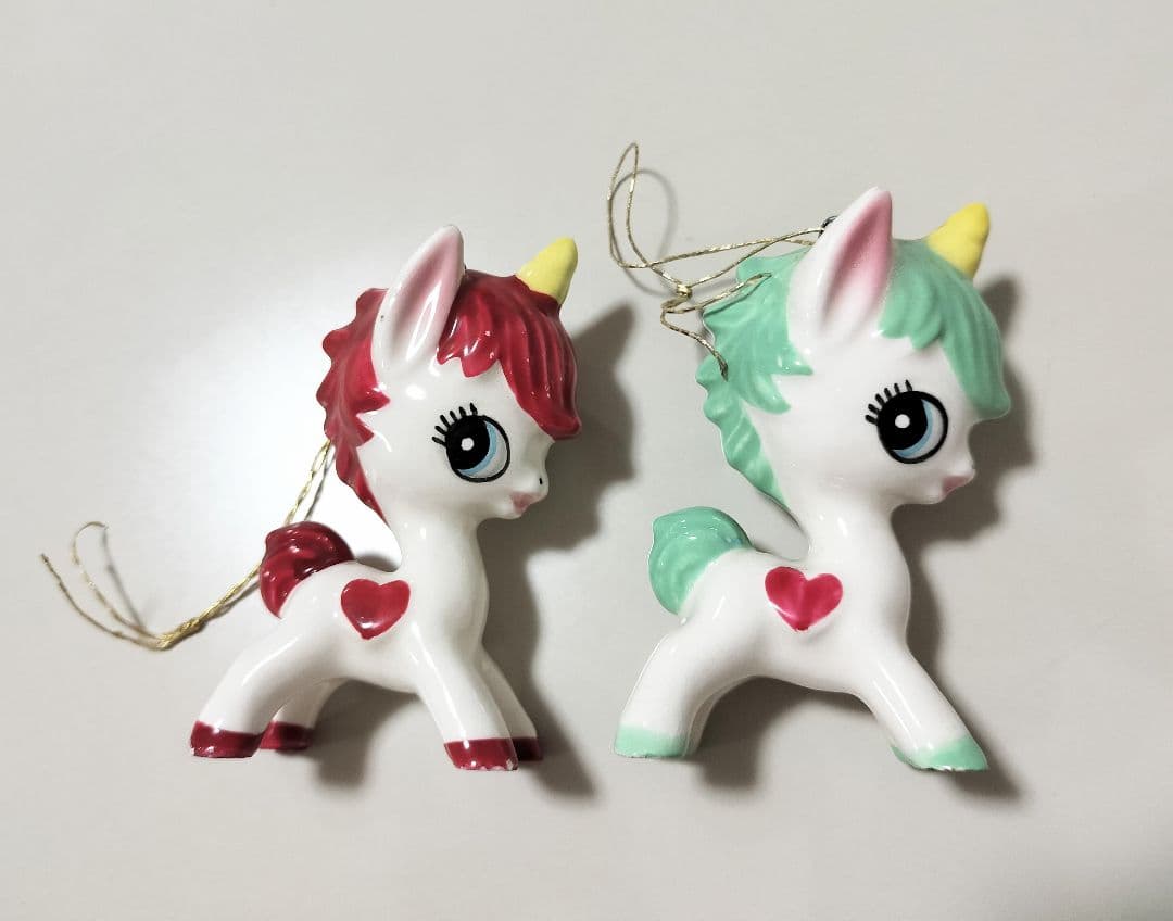内藤ルネ ユニコーン 陶器 置物 赤と緑 2個セット