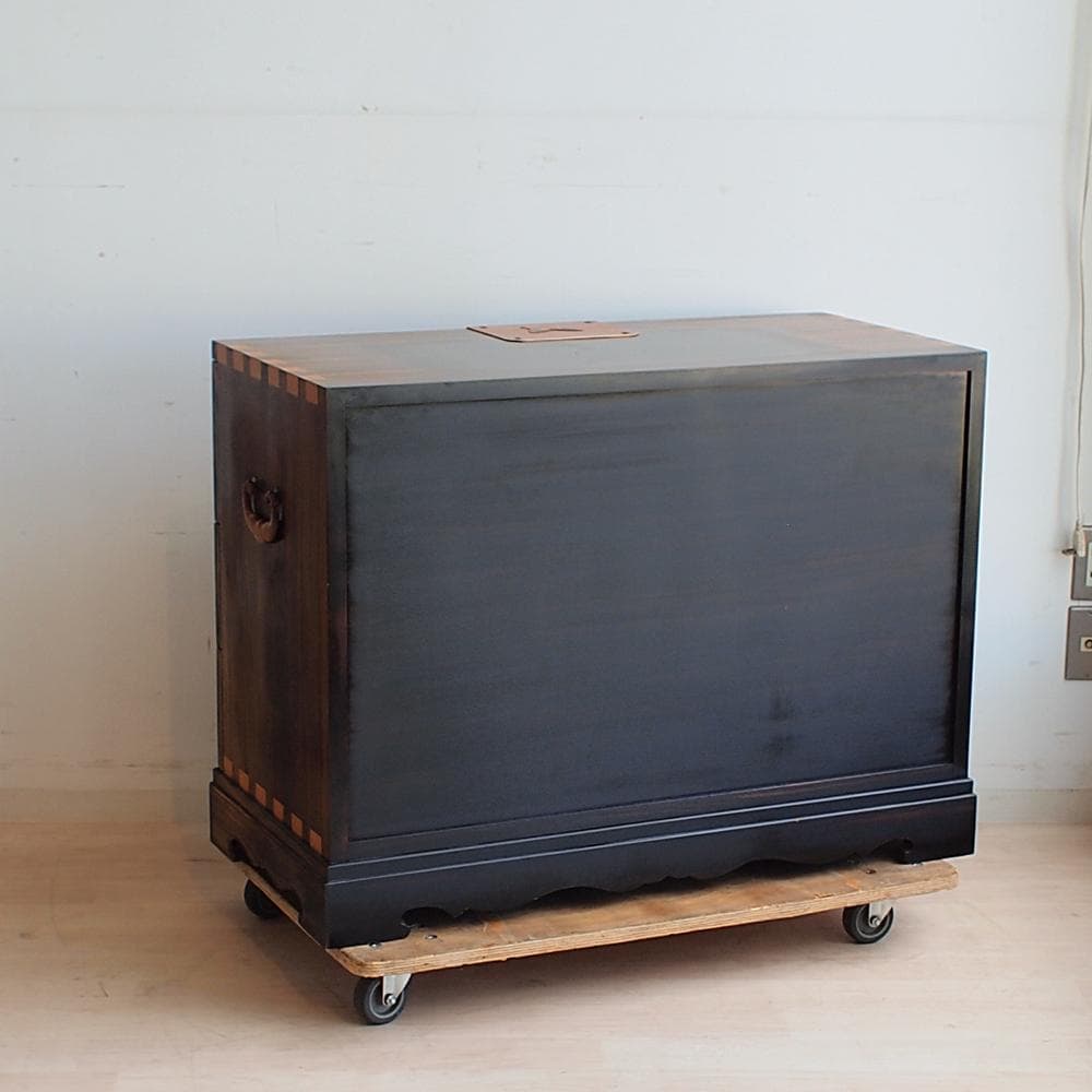 木象嵌 唐木無垢材 3段チェスト 鍵無 寄木