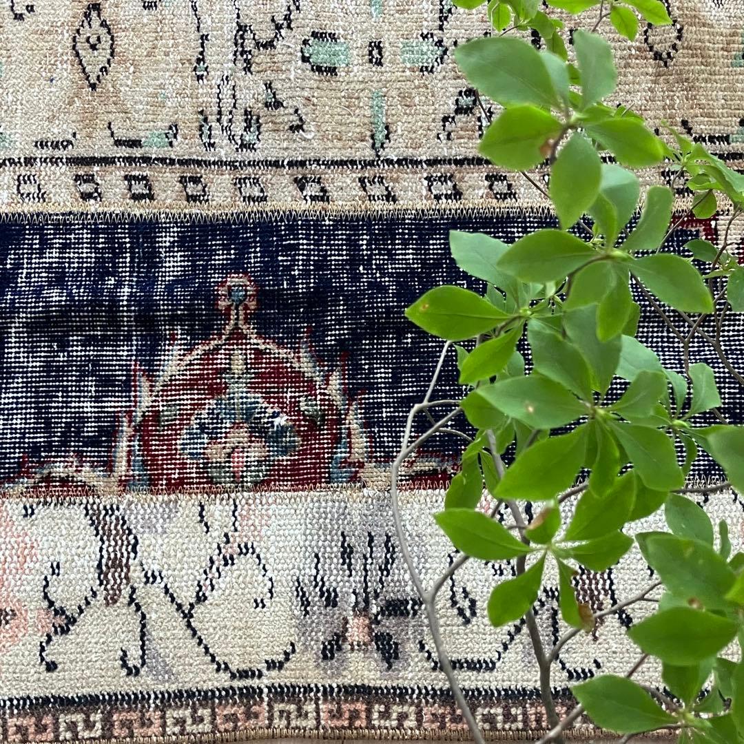 超ロングネイビー65×249レッド　パッチワークランナー　トルコヴィンテージラグ