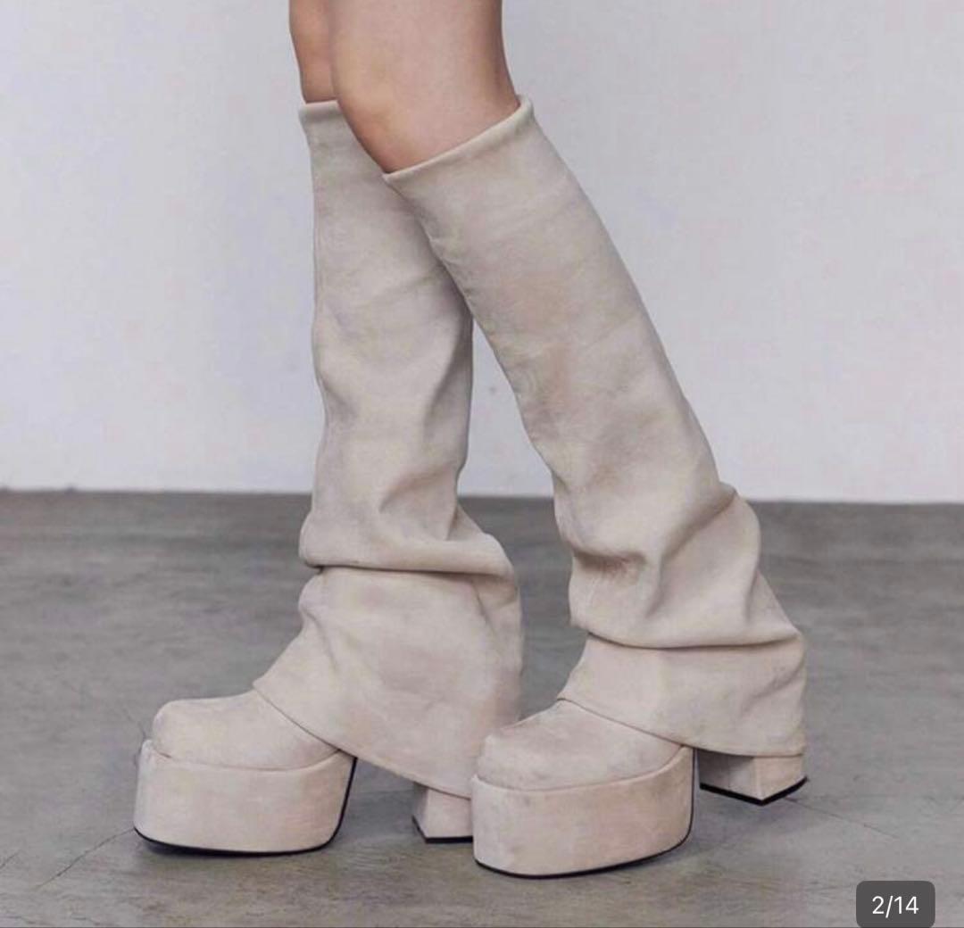 EMODA風ルーズフレアカバーフィットブーツ アイボリー