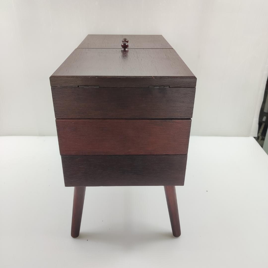 裁縫箱 ソーイングボックス 木製 脚付き 折り畳み 手芸 レトロ ビンテージ