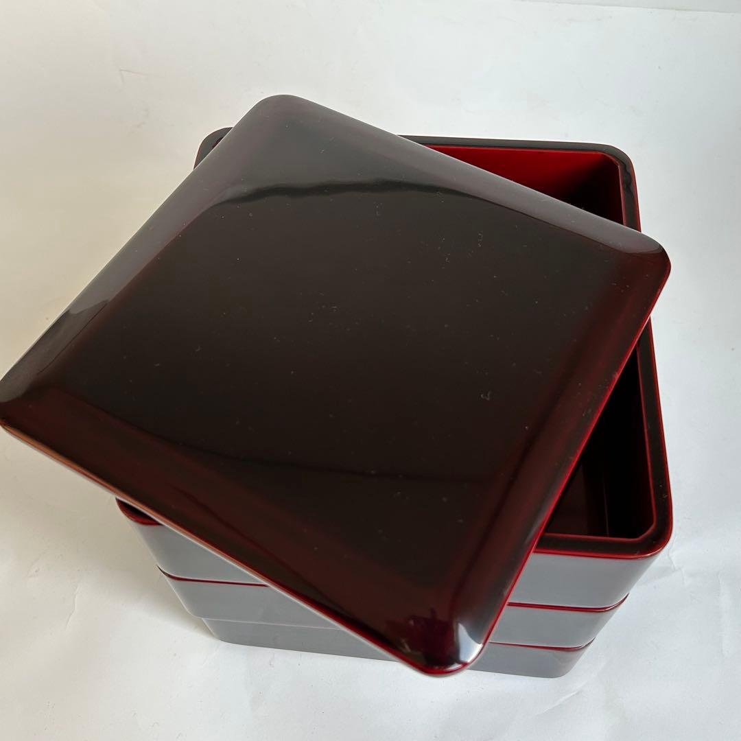 【美品】漆器 木製 漆塗り 重箱 三段重箱 三段重 お重 溜め モダン 会津塗り