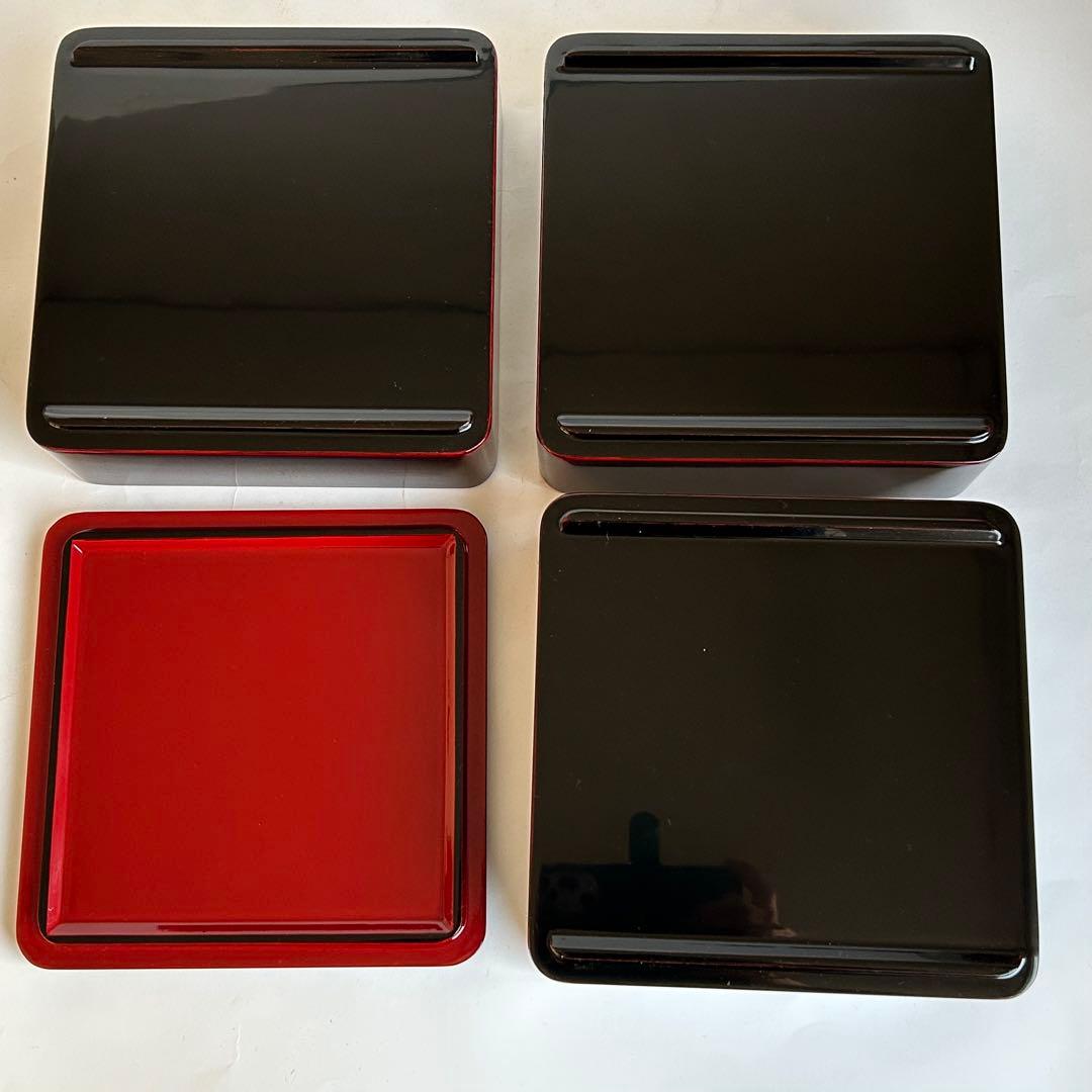 【美品】漆器 木製 漆塗り 重箱 三段重箱 三段重 お重 溜め モダン 会津塗り