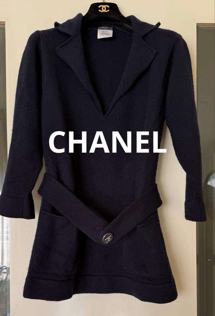 シャネル　完売人気　チュニックセーター　カシミア　濃紺　36