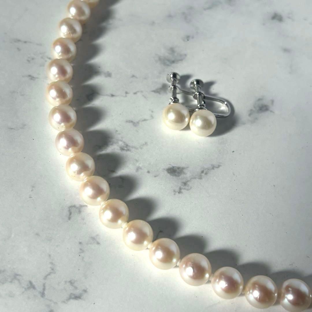 干渉色◎✨大珠8.5mm あこやパールネックレス オールノット仕上　イヤリング付