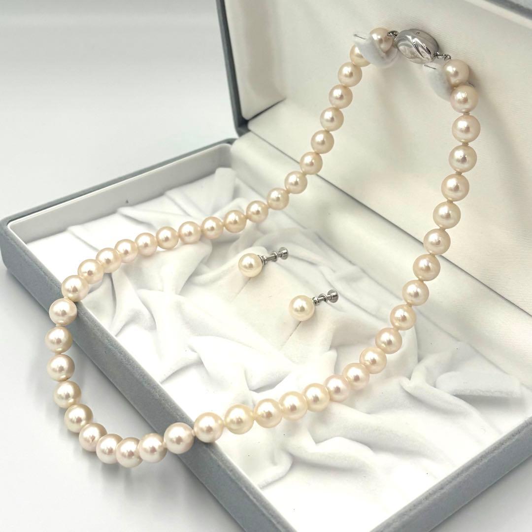 干渉色◎✨大珠8.5mm あこやパールネックレス オールノット仕上　イヤリング付