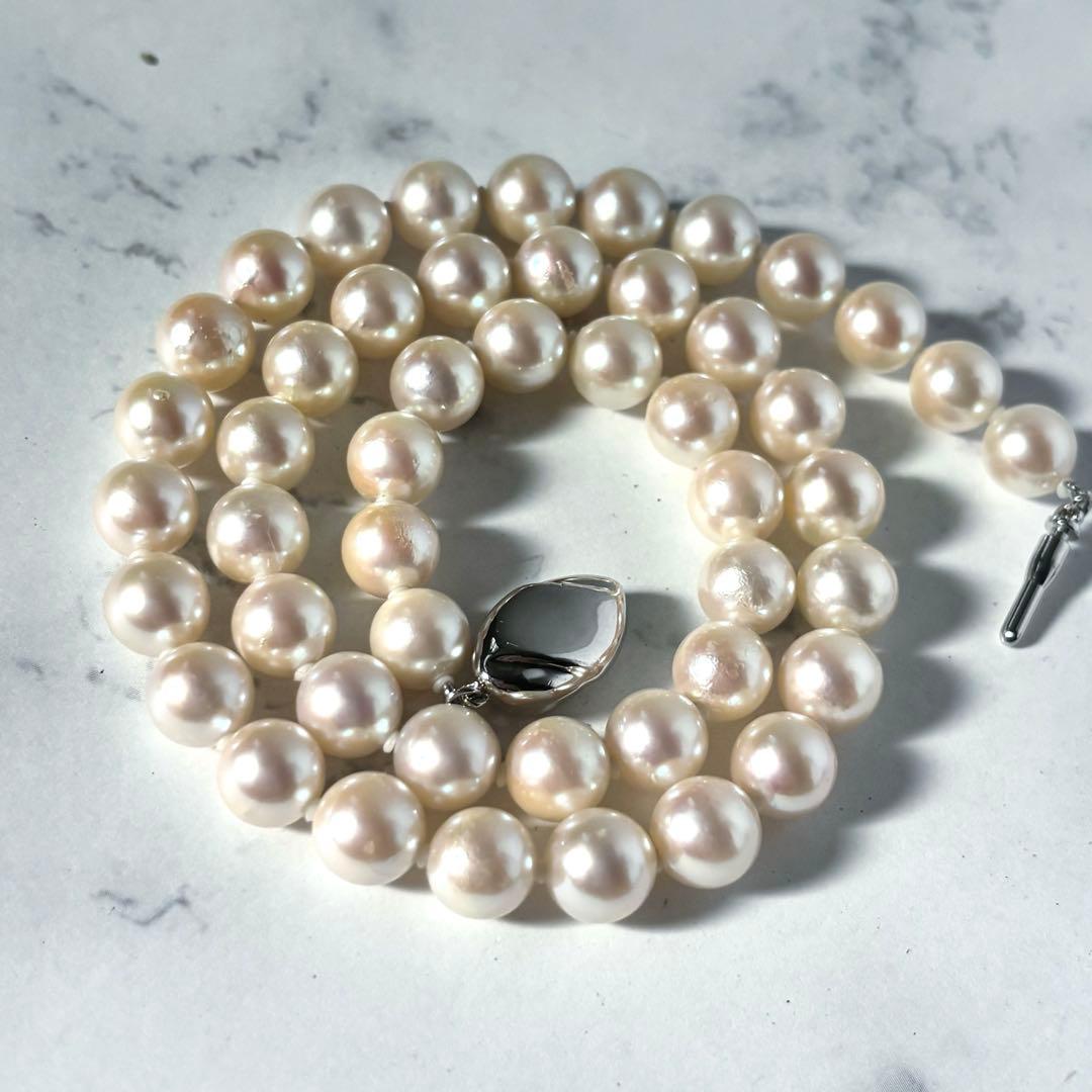 干渉色◎✨大珠8.5mm あこやパールネックレス オールノット仕上　イヤリング付