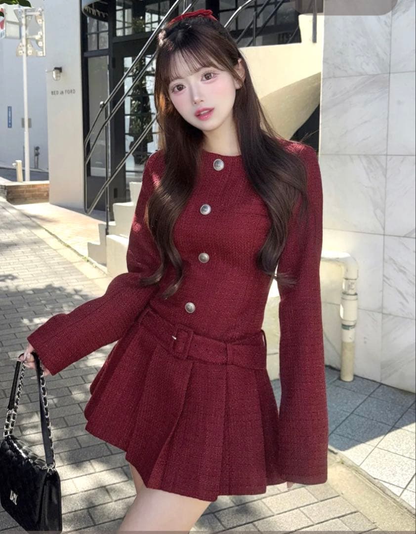 新品未使用☆ ボックスプリーツツイードミニワンピース　ダーリッチ　Darich