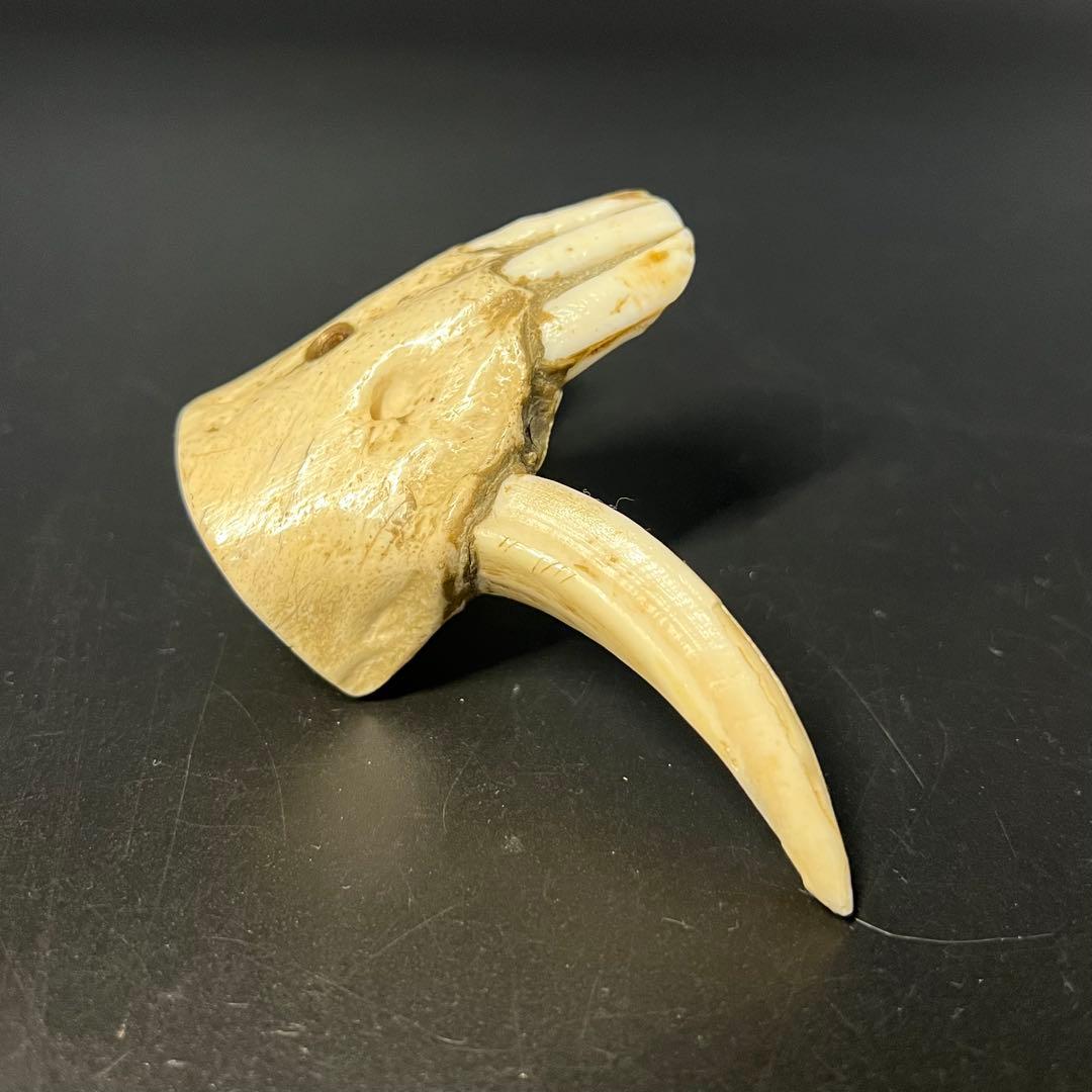 ◎古道具 庵々◎江戸-明治期 獣牙根付■提げ物山伏猟師魔除け呪物■猪牙狼牙熊牙