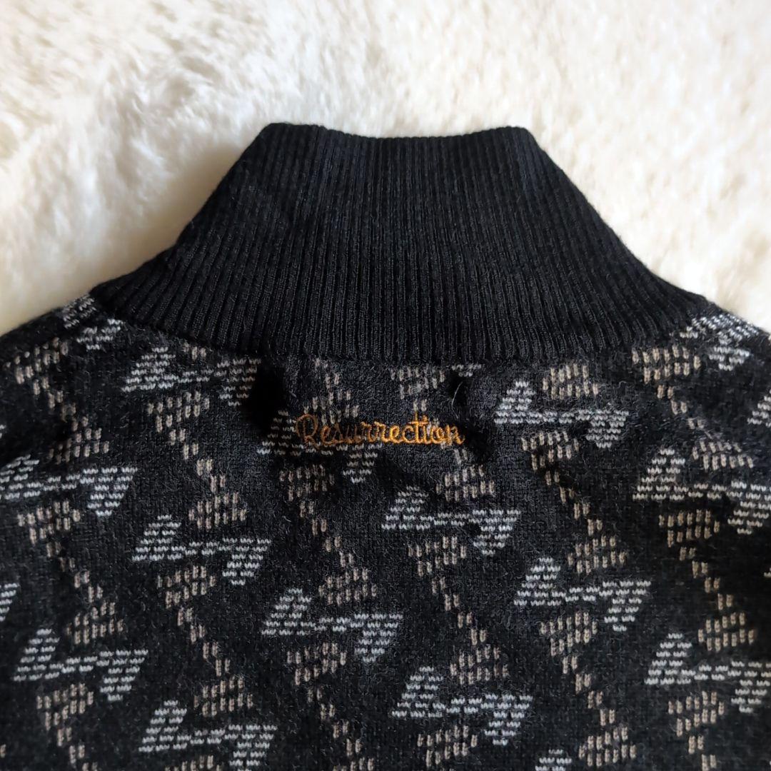 美品 レザレクション 総柄 ハーフジップ ウール ニットセーター XL ブラック
