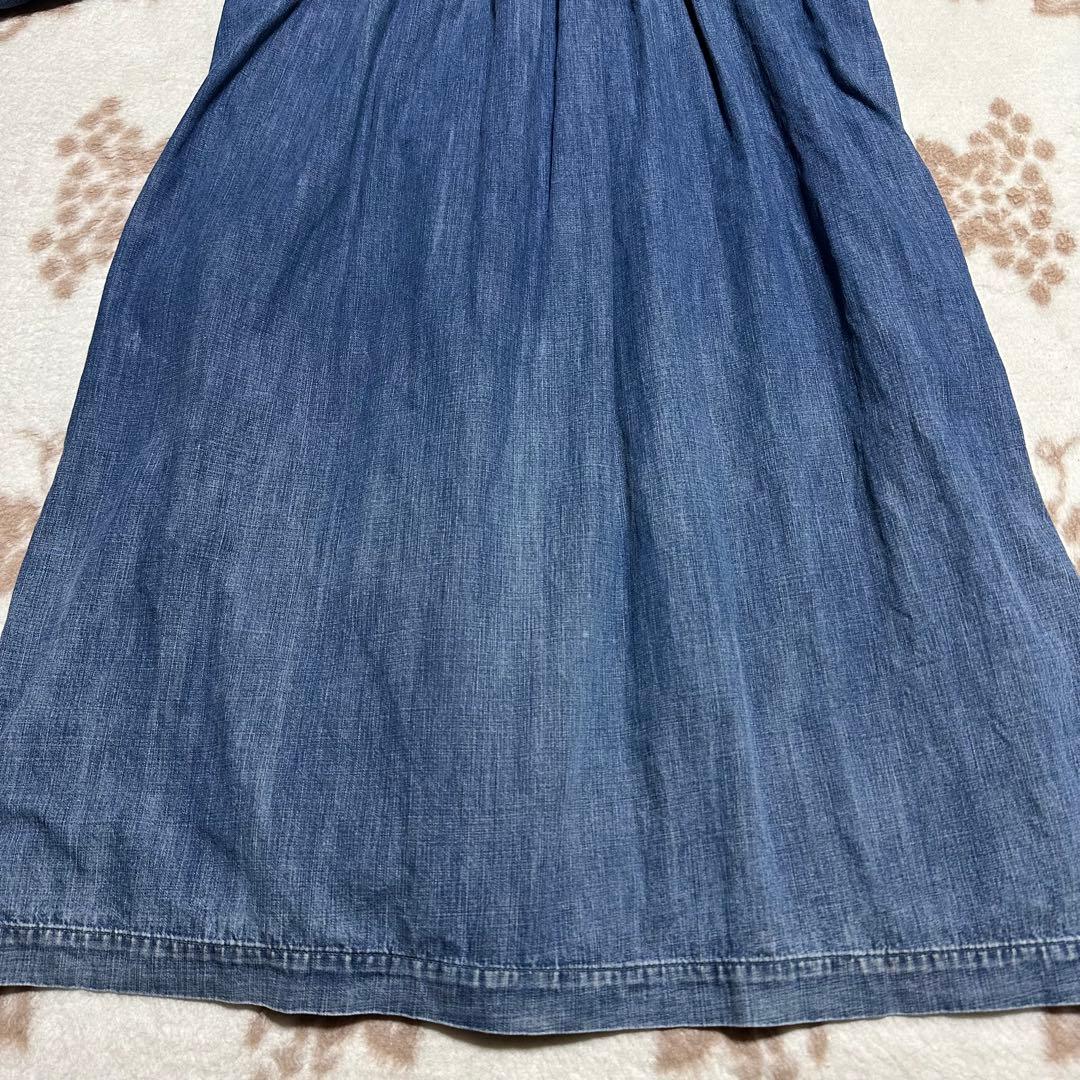 45R デニム ワンピース ピンタックR刺繍 インディゴ ティアード 藍染め 1