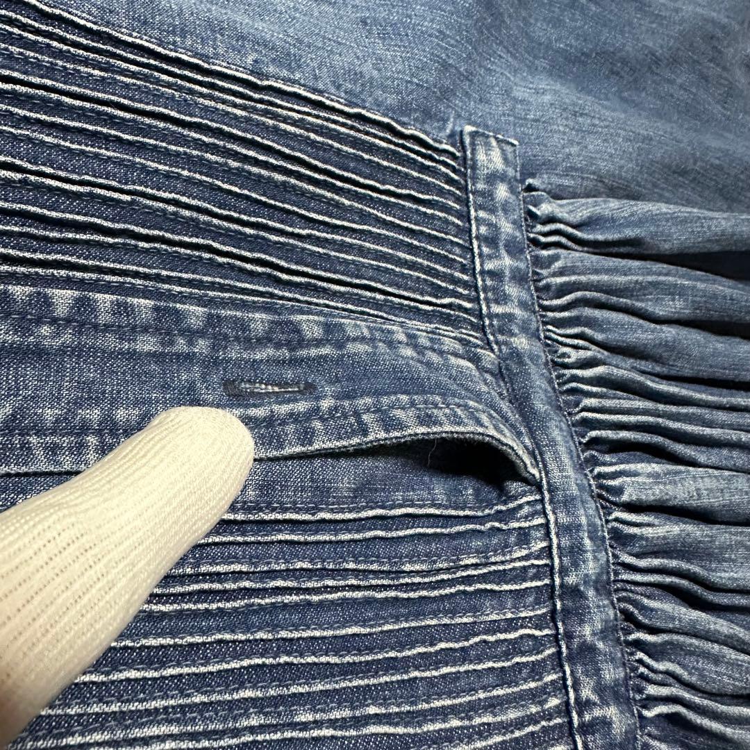 45R デニム ワンピース ピンタックR刺繍 インディゴ ティアード 藍染め 1