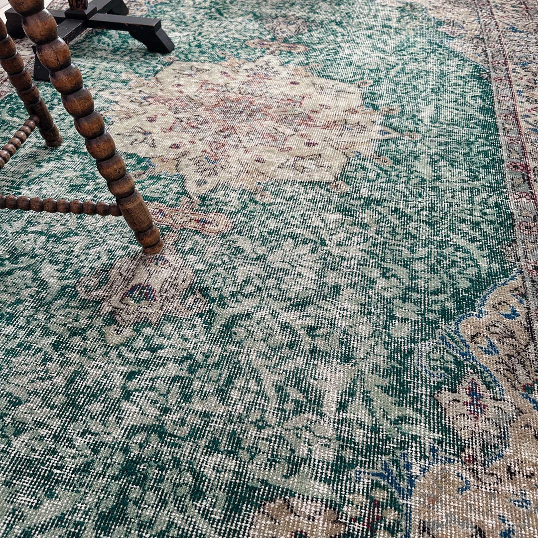 トルコ ヴィンテージラグ A22 超大判 レア グリーン グレージュ ブルー