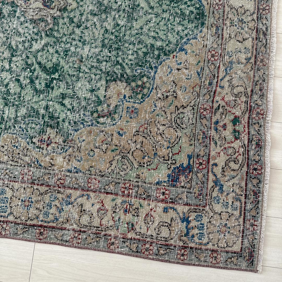 トルコ ヴィンテージラグ A22 超大判 レア グリーン グレージュ ブルー