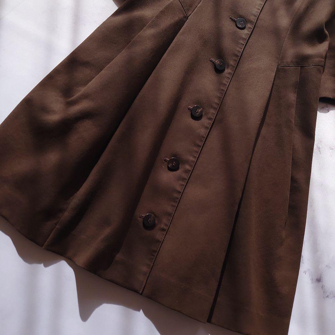 フォクシー シャツワンピース 七分袖 フレア タック ブラウン 40 M相当