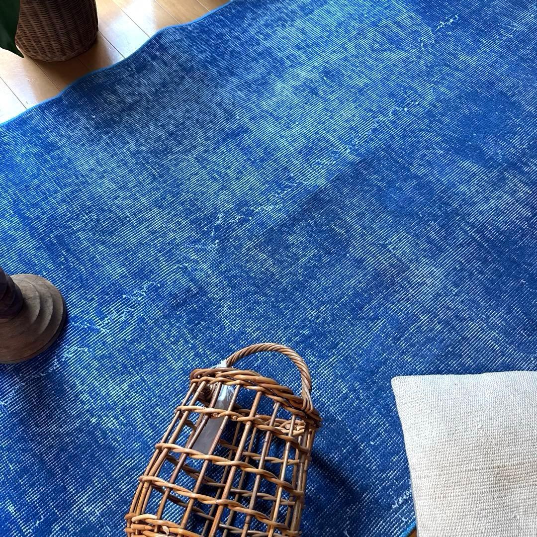 99×212青空色オーバーダイ　ワンカラー　ブルートルコヴィンテージラグ