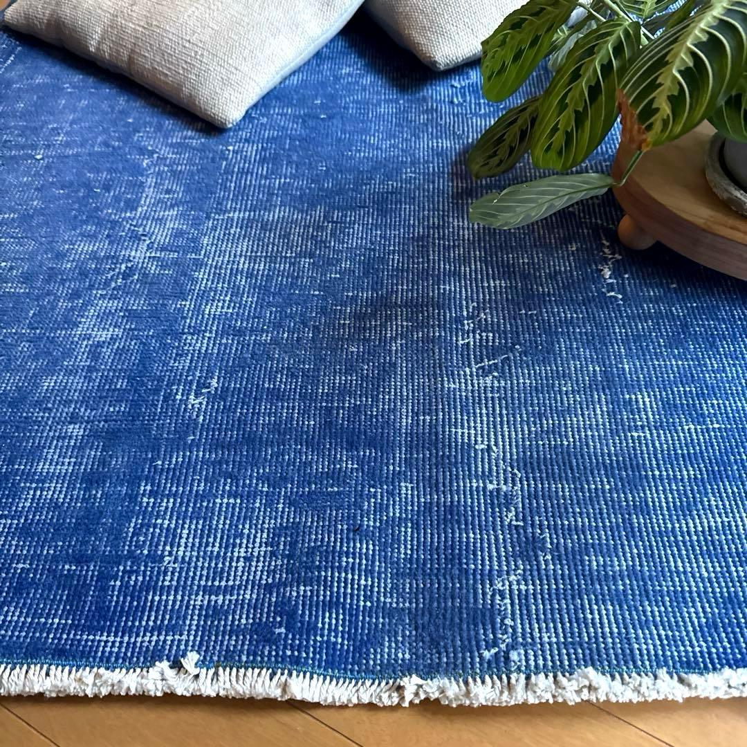 99×212青空色オーバーダイ　ワンカラー　ブルートルコヴィンテージラグ