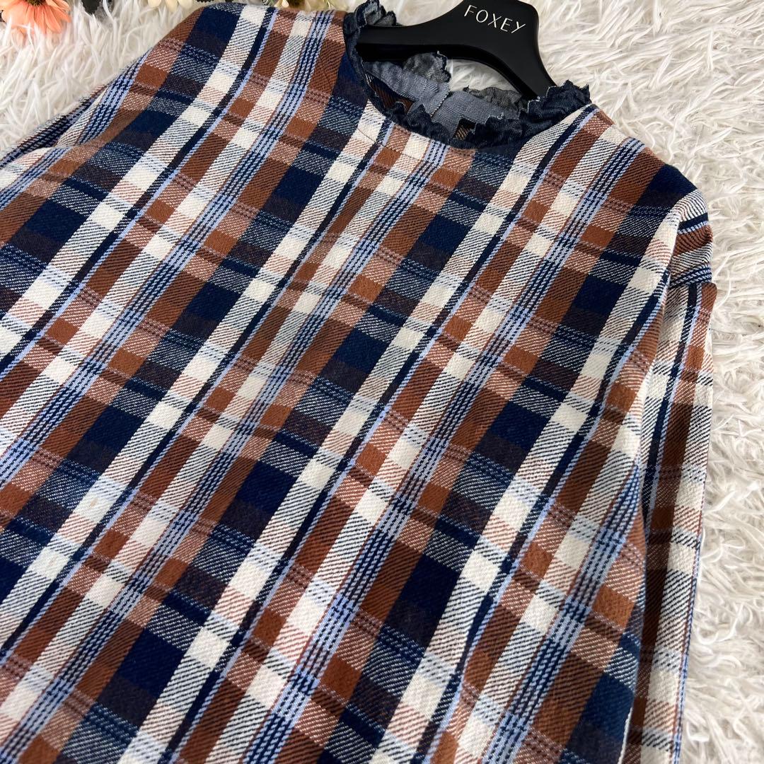 45R 藍 ざっくり ネル の フリル Tシャツ ブラウス