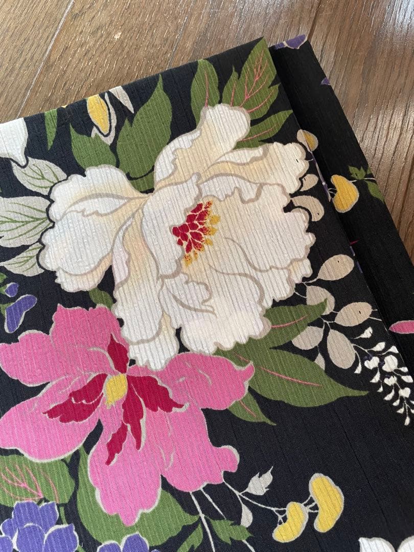 美品★ふりふ　浴衣　夏着物　花柄　芙蓉？