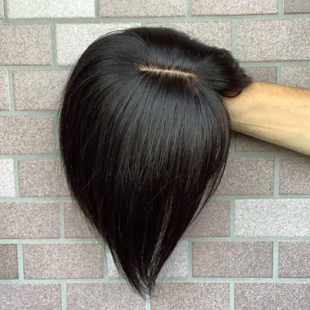 人毛100%￼総手植 医療用部分ウィッグ￼ヘアピース ダークブラウン ブラック￼