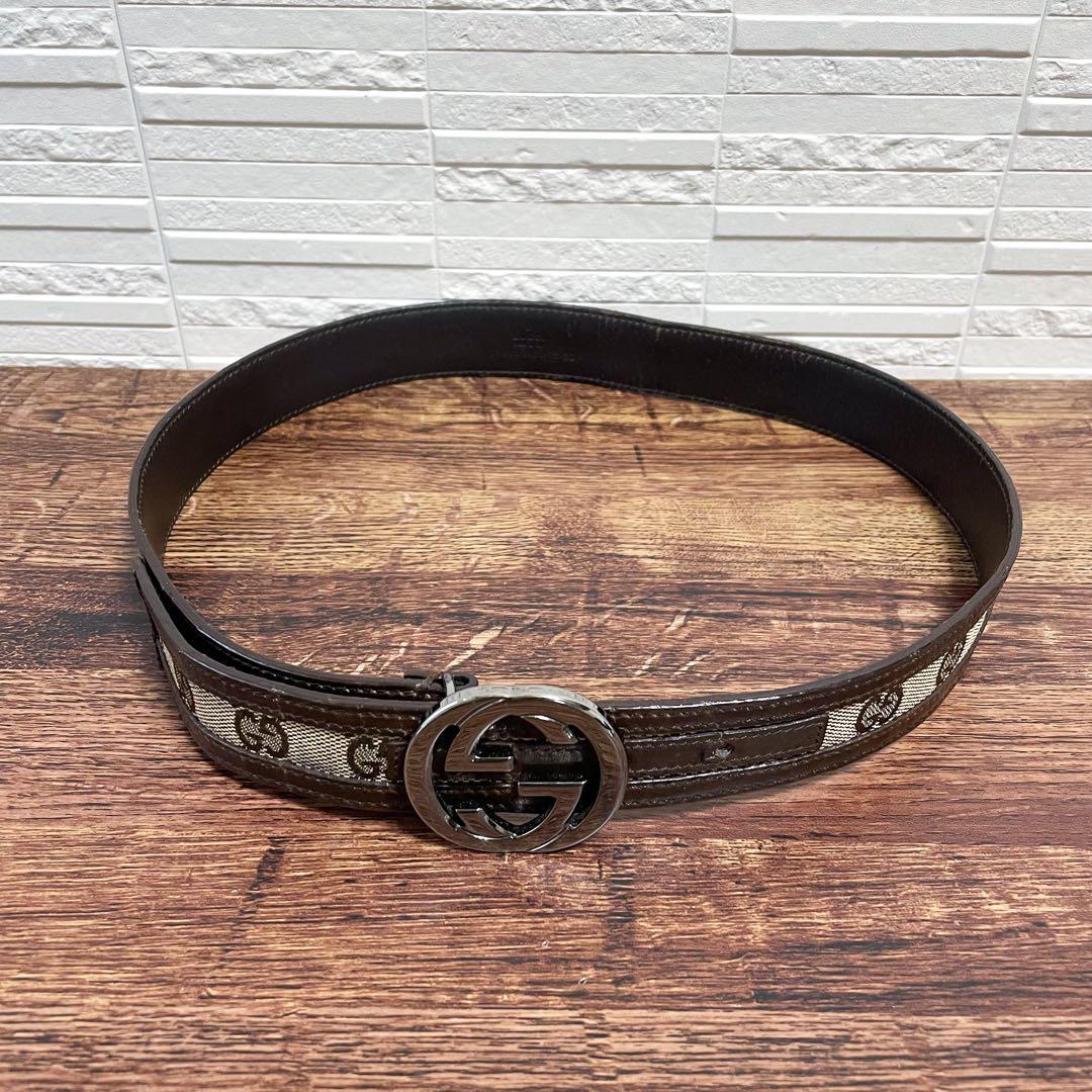 グッチ GG インターロッキング バックル キャンバス×レザー ベルト