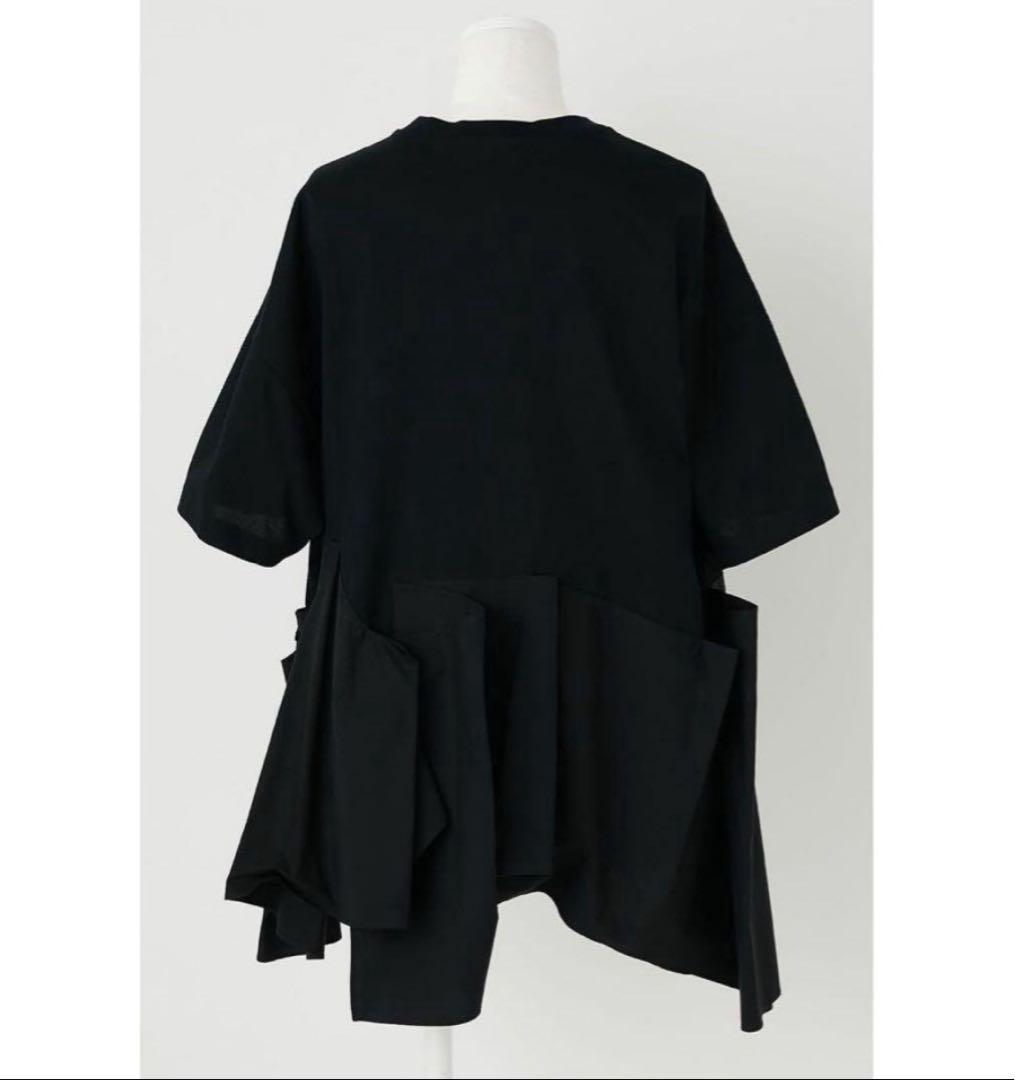 美品今季 ENFOLD エンフォルド シルケット天竺 コンビフレア Tシャツ 黒