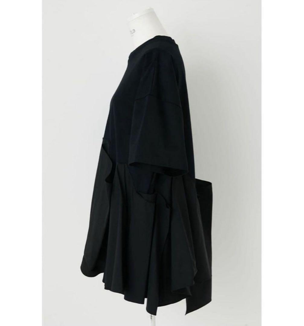 美品今季 ENFOLD エンフォルド シルケット天竺 コンビフレア Tシャツ 黒