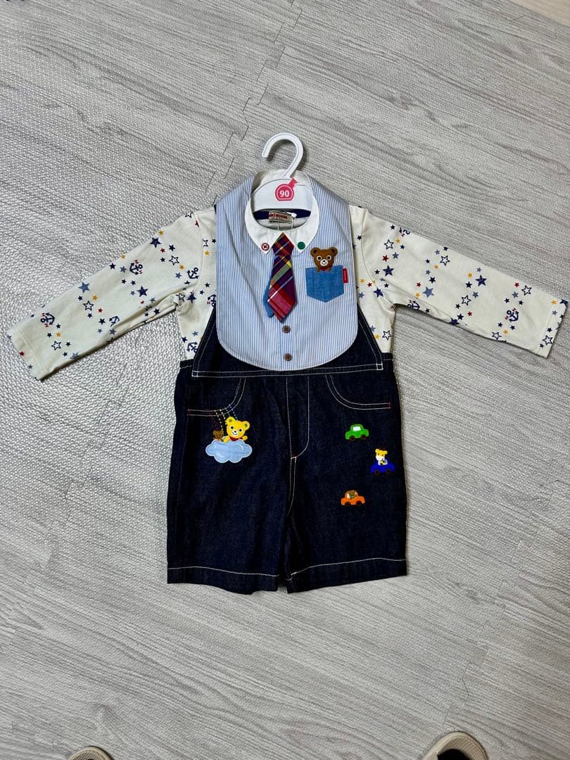 mikiHOUSE デニムオーバーオール　トップス　スタイ3点SETタグ付き