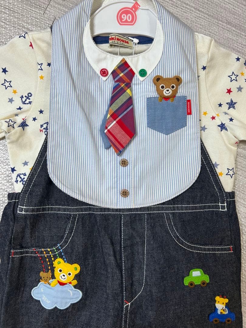 mikiHOUSE デニムオーバーオール　トップス　スタイ3点SETタグ付き