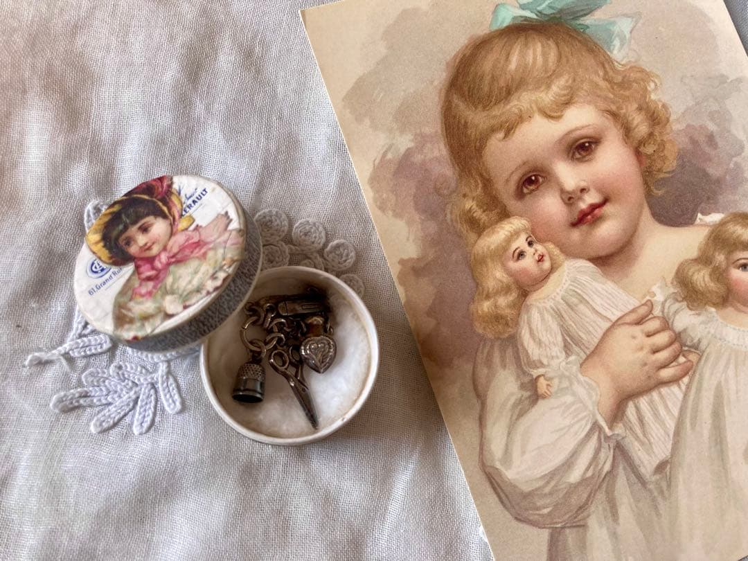 フランス アンティーク シルバー製ミニョネット用シャトレーン 純銀製ドール小物