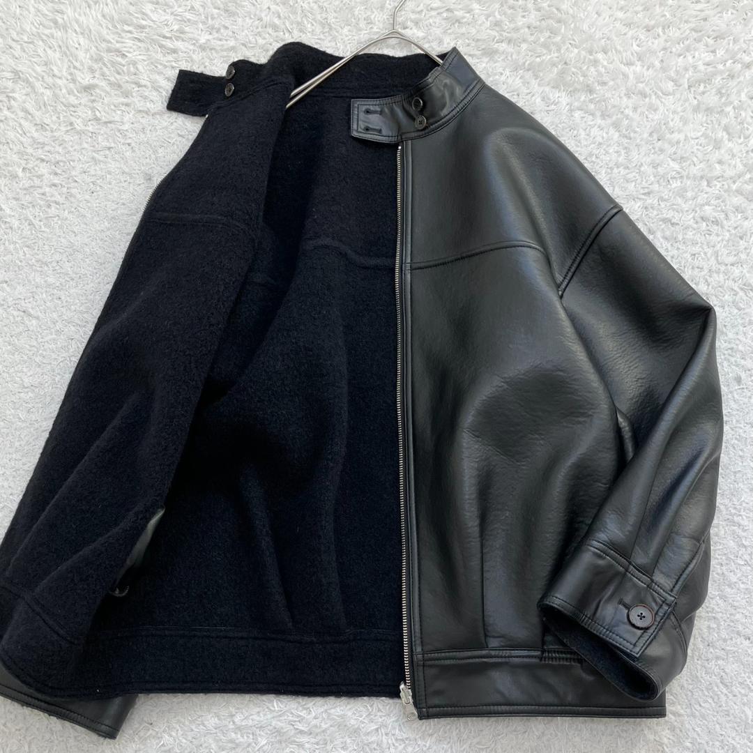 23AW✨未使用級✨エトレ リバーシブルボアブルゾン フェイクレザー ブラック