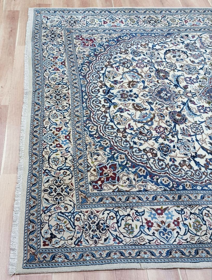 Y3176 高級ペルシャ絨毯 イラン ナイン産 ウール 手織り 大判 3m越え