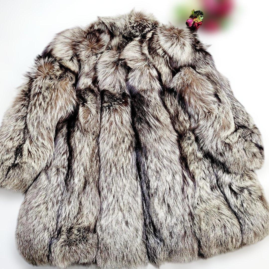 【美品】最高級 シルバーフォックス　毛皮コート　毛量◎　ゴージャス　ブラウン杢系