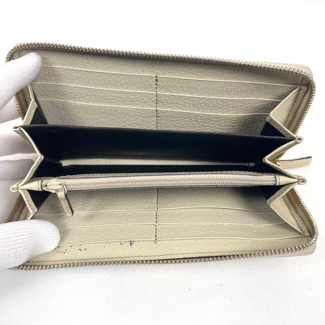 グッチ　極美品　総柄　ラウンドファスナー　キャンバス　GGロゴ　プレート　長財布