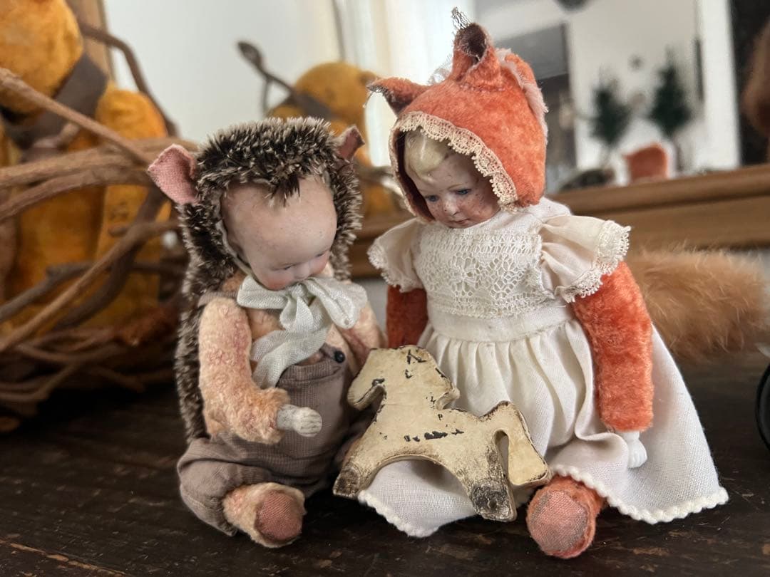 アンティーク動物コスチューム人形セット ドール　　 アンティーク　ビスクドール