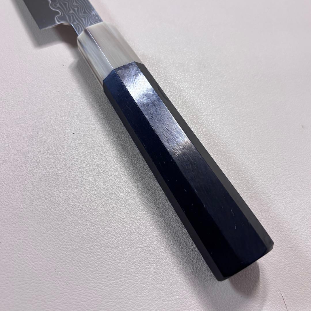 【鞘付き】尺300mm 墨流しダマスカス 柳刃包丁 黒檀本 牛八角柄刺身 和包丁