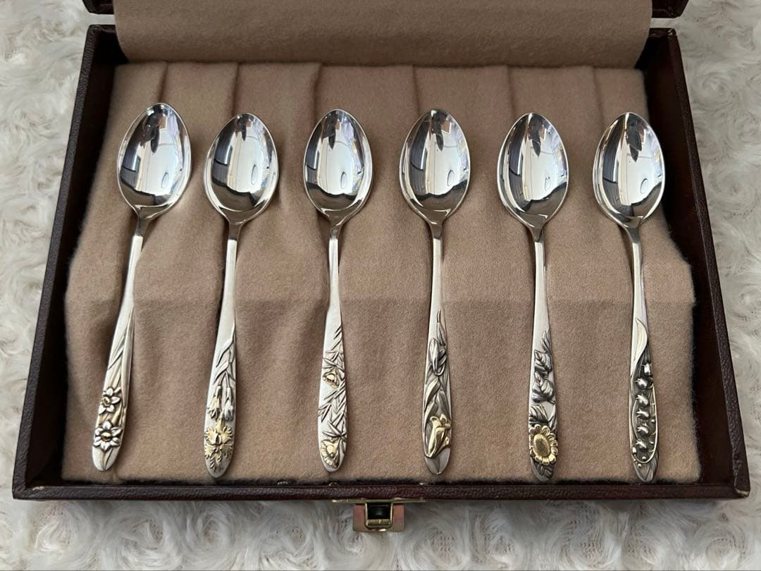 シルバー　カトラリーセット　SILVER 950 スプーンセット　部分金仕上げ