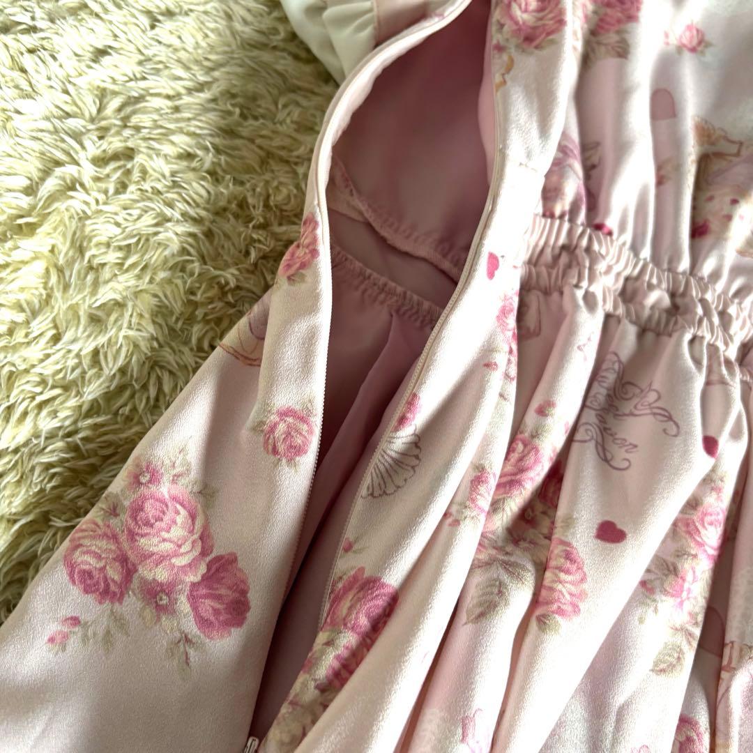 美品　リズリサ ハート　花柄　フリル シフォン ワンピース　S 半袖