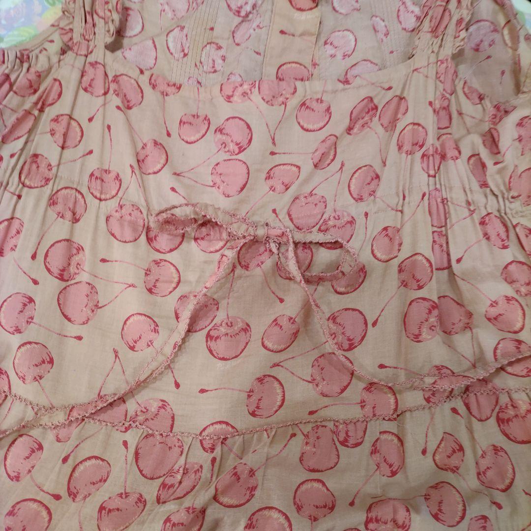 ピンクハウス　チェリー柄　ピコフリル　段々ワンピース　クスミピンク系