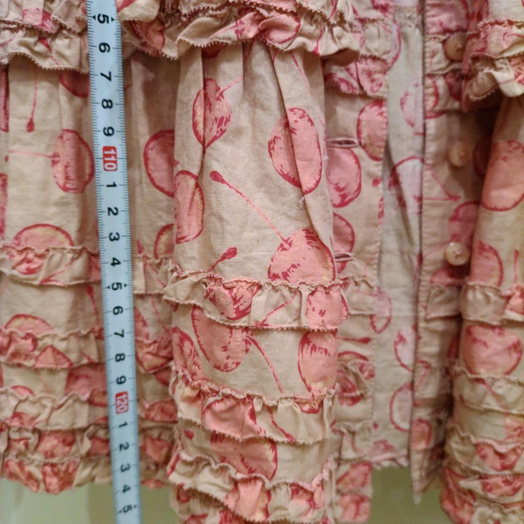 ピンクハウス　チェリー柄　ピコフリル　段々ワンピース　クスミピンク系