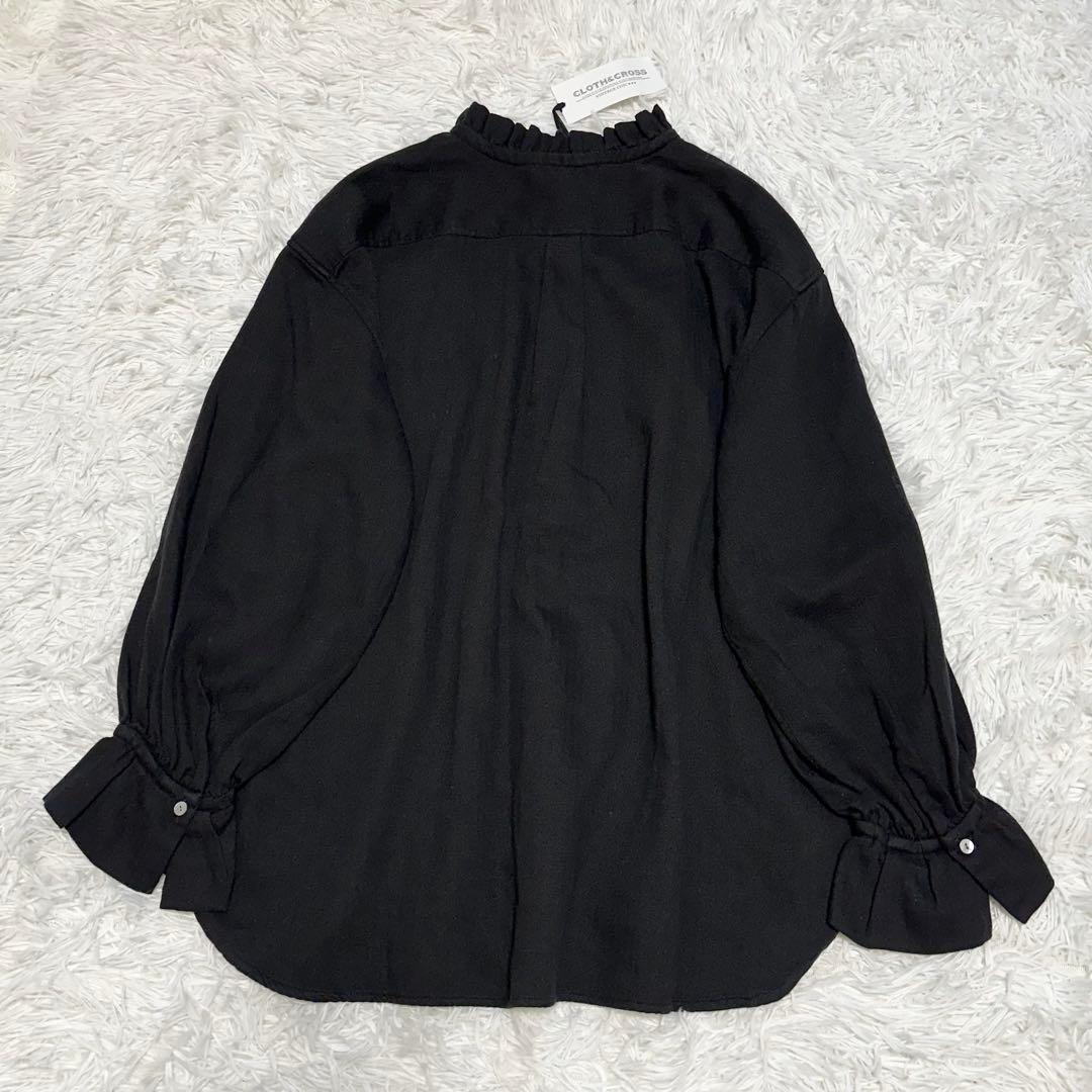 新品✨25年CLOTH&CROSS二重織コットンヘリンボーンフリルリボンブラウス