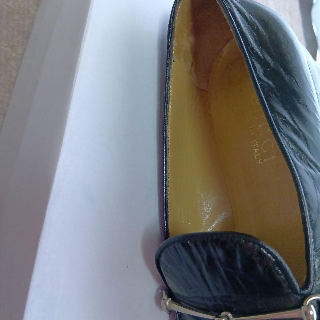 GUCCI ブラックレザー ローファー シルバーホースビット23.5cm