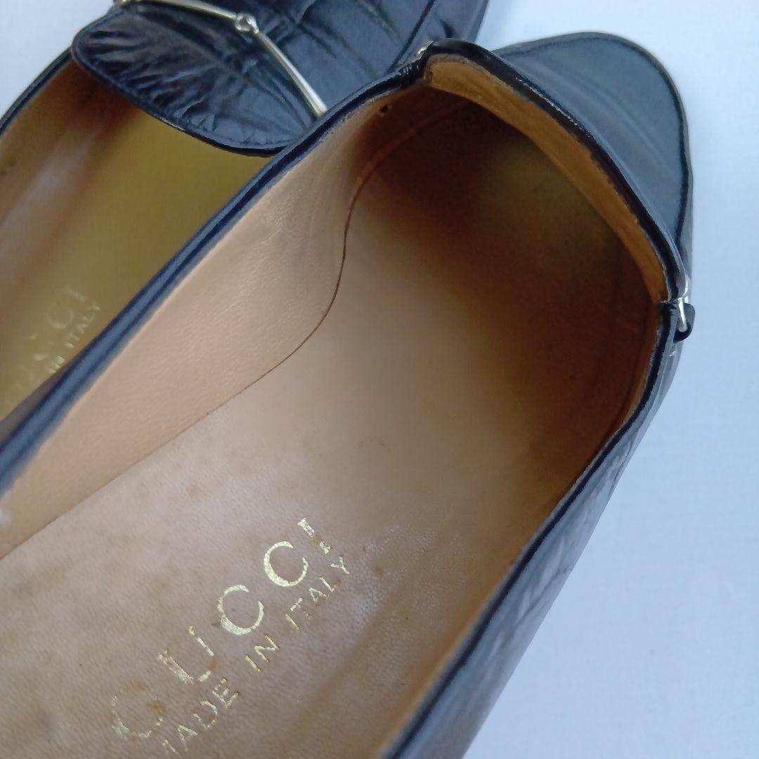 GUCCI ブラックレザー ローファー シルバーホースビット23.5cm
